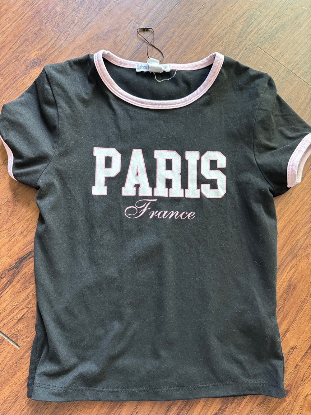 Charlotte Russe Black Tee with Pink Trim and Paris France Graphic